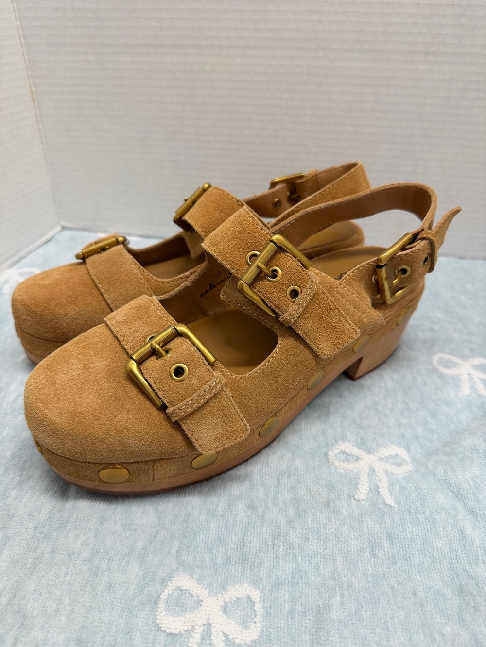 Charlotte Stone Tan Suede Buckle Platform Sandals - Picture 2 of 6